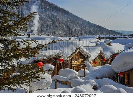 Snow Village In Harbin, China