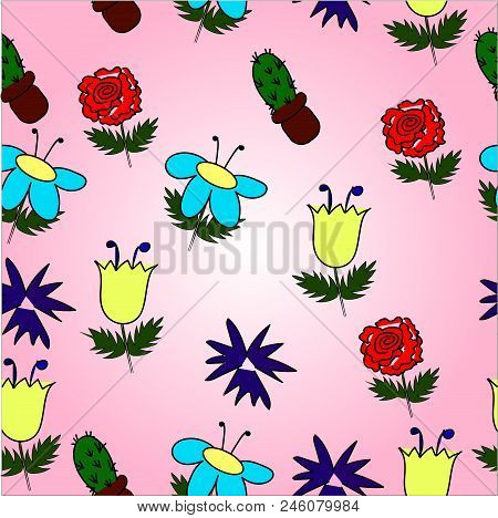Stylish Floral Pattern. Mix Of Colorful Flowers. Background For Textile Design
