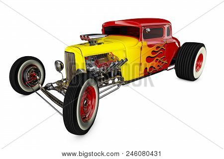 Hot Rod Sports Car. Isolated On White Background. 3d Render Illustration