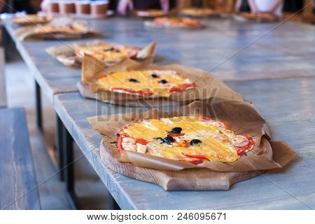 Cooking Class, Culinary. Food And People Concept, Desktop, Ingredients For Italian Pizza, Pizza Cook