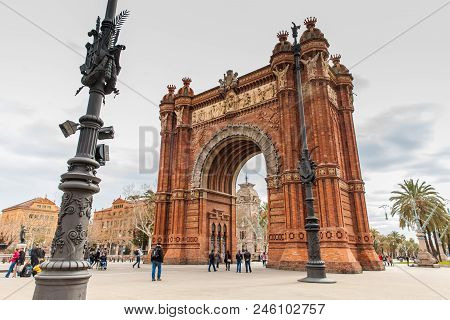 Barcelona - March, 2018: Triumphal Arch In Barcelona Spain