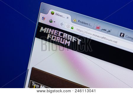 Ryazan, Russia - June 17, 2018: Homepage Of Minecraft Forum Website On The Display Of Pc, Url - Mine