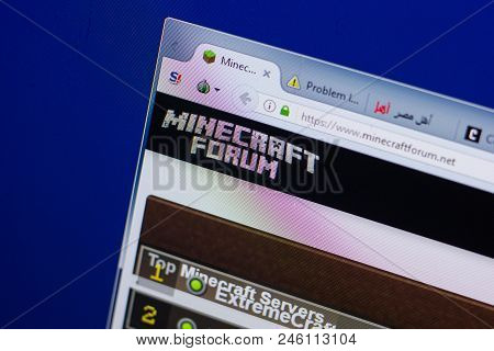 Ryazan, Russia - June 17, 2018: Homepage Of Minecraft Forum Website On The Display Of Pc, Url - Mine