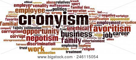 Cronyism Word Cloud Co On Whitencept. Vector Illustration