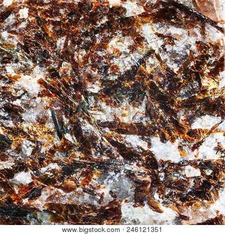 Macro Shooting Of Natural Texture Of Astrophyllite Mineral From Kola Peninsula