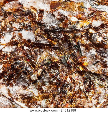 Macro Shooting Of Natural Texture Of Astrophyllite Rock From Kola Peninsula