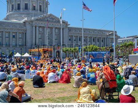 San Francisco, Ca - June 10, 2018: Crowd Gathers In Support Of 2020 Punjab Referendum Sovereignty Ra