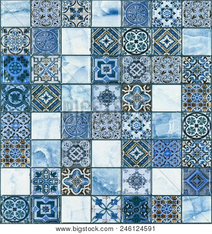 Blue Wall Stone Tile With A Drawings