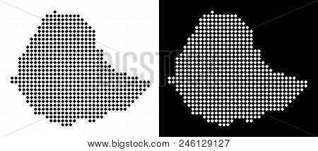 Vector Rhombus Dotted Ethiopia Map. Abstract Geographic Maps In Black And White Colors On White And 