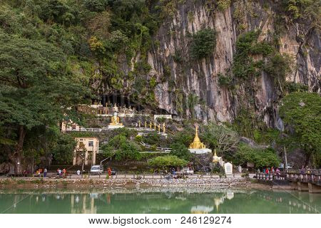 View of the entrance to the Yathaypyan Cave, Hpa-An in Myanmar (Burma)