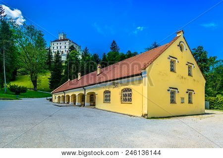 Scenic View At Old Castle Trakoscan In Zagorje Region, Northern Croatia Landmarks.