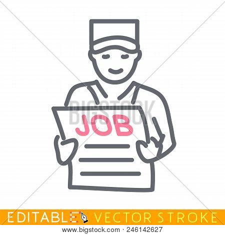 Unemployer Reading Job Newspaper Ads. Editable Stroke Sketch Icon. Stock Vector Illustration.