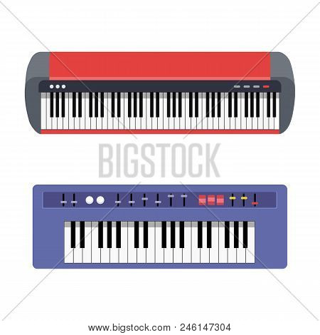 Elecronic Piano Set Isolated On White Background. Keyboard Piano Musical Instruments. Music Synthesi