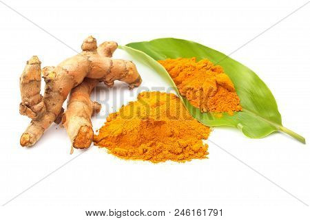 Turmeric Powder Isolated On White Background. Herbal