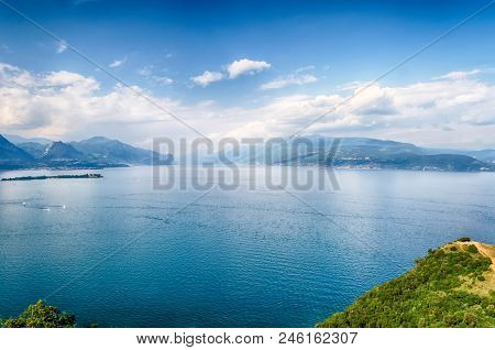 Panoramic Aerial View From The Manerba Rock On Lake Garda, Italy