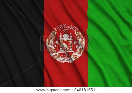 Afghanistan Flag Is Depicted On A Sports Cloth Fabric With Many Folds. Sport Team Waving Banner