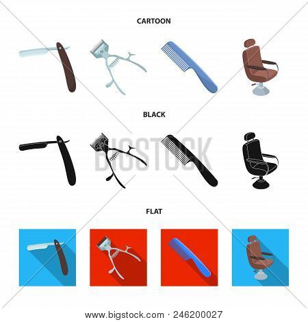 A Razor, A Mechanical Hair Clipper, An Armchair And Other Equipment For A Hairdresser.barbershop Set