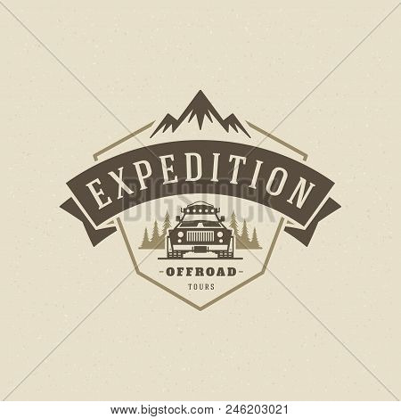 Off Road Cars Logo Emblem Vector Illustration. Outdoor Extreme Adventure Expedition, Safari Suv Silh