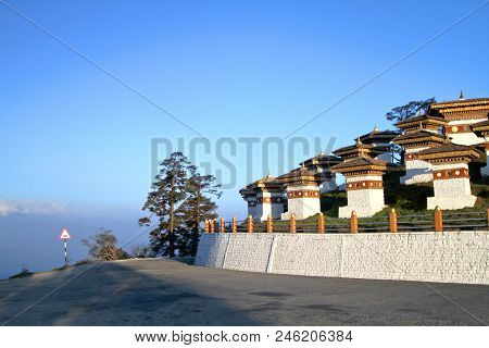 The 108 Chortens (stupas) Is The Memorial In Honour Of The Bhutanese Soldiers At  Dochula Pass On Th