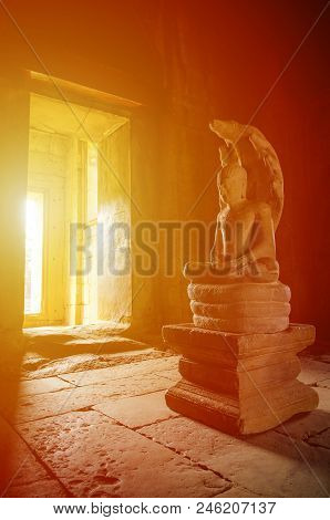 Buddha Stone Statue, Khmer Art Of Phimai History Park, Thailand With Sunlight.