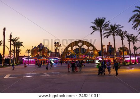 Dubai, Uae - November, 17, 2017: Entrance Motiongate Park At Dubai Parks And Resorts. Main Gate. Dub