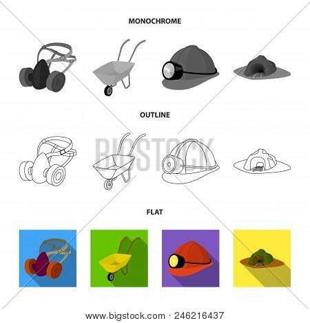 Headphones And Raspirator, Wheelbarrow, Helmet With A Lantern, The Entrance To The Mine.mining Indus