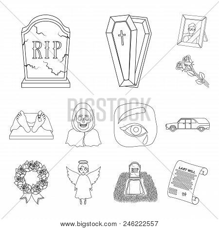 Funeral Ceremony Outline Icons In Set Collection For Design. Funerals And Attributes Vector Symbol S