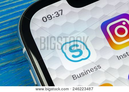 Sankt-petersburg, Russia, June 20, 2018: Skype Business Application Icon On Apple Iphone X Smartphon