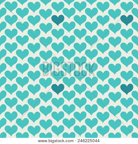 Colorful Seamless Pattern With Hearts. Vector Illustration. Hearts On A Light Background. Turquoise 