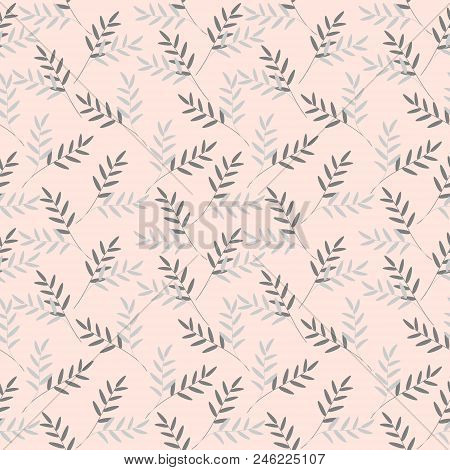 Beautiful Seamless Background With Leaves. Vector Seamless Pattern With Leaves On A Pink Background