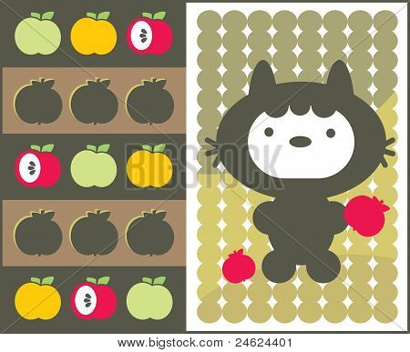 Kawaii gato con manzanas.