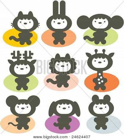 Cute animals set.