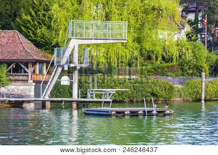 Small Floating Pier For Boat In Lake Ans River