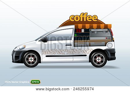 Coffee Maker Vehicle-van Template, Editable Layout. Eps 10 Vector Graphics. Layered And Editable.