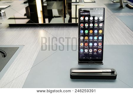 Bangkok, Thailand - October 25, 2017: Samsung Galaxy Studio Is Showing Samsung Galaxy Note 8, The La