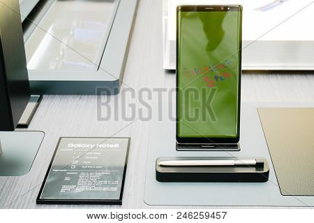 Bangkok, Thailand - October 25, 2017: Samsung Galaxy Studio Is Showing Samsung Galaxy Note 8, The La