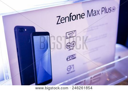 Bangkok, Thailand - January 11, 2018: Hands On Asus Zenfone Max Plus, The Latest Android Smartphone