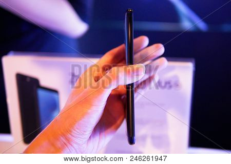 Bangkok, Thailand - January 11, 2018: Hands On Asus Zenfone Max Plus, The Latest Android Smartphone