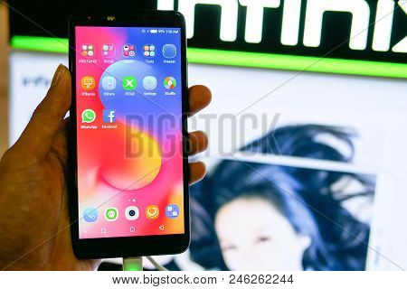 Bangkok, Thailand - February 9, 2018: Hands On Infinix S3, The Latest Android Smartphone For Medium