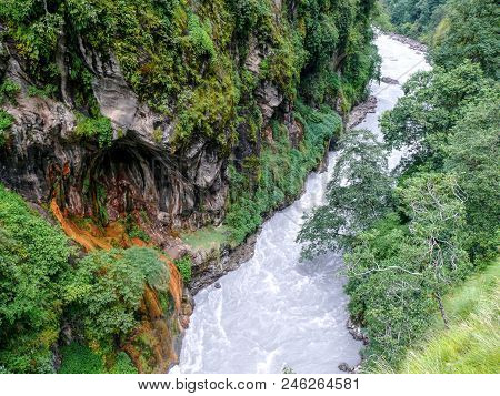 Canyon Of Wild Marsyangdi River, Annapurna Circuit Trek In Nepal