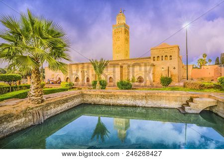 Koutoubia Mosque At Twilight Time, Marrakesh, Morocco