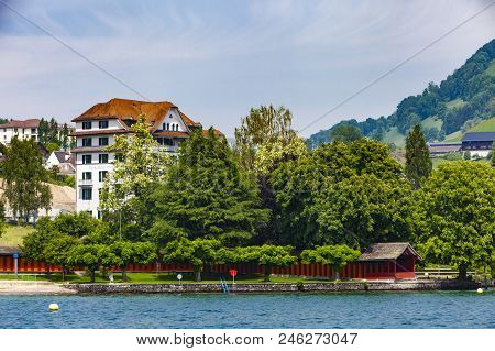 View At Town Weggis On Lucerne Lake In Switzerland