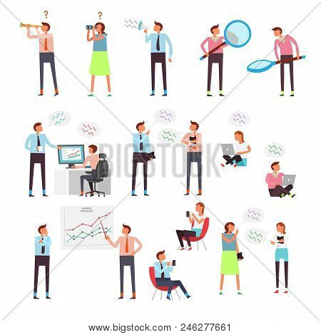 Vector Colorful Illustration. Concept Characters Surfing The Internet, Social Networks And Online Sh