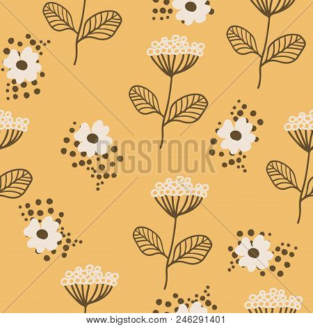 Seamless Pattern In Scandinavian Style. Florar Pattern For Print On Wallpaper, Gift Paper, Textile, 