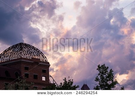 Beautiful Evening Sky With Clouds, Sunset In City