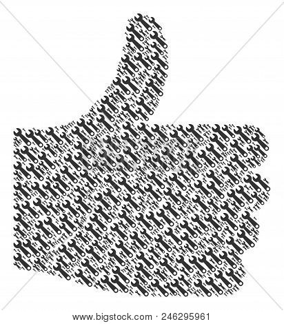 Good Rating Figure Built Of Wrench Elements In Variable Sizes. Abstract Vector Thumb Up Concept. Wre