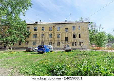 Nizhny Novgorod, Russia. - May 24.2018. Residential Brick Three-storey House On Kerch Street 5. Phot