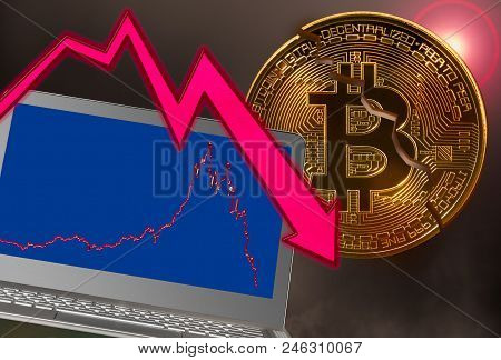 Concept Of Bitcoin Or Cyber Currency Price Crash With Laptop With Falling Price Graph