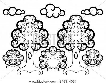 Clouds Over The Forest. Picture For Coloring. Coloring Book For Adult And Older Children