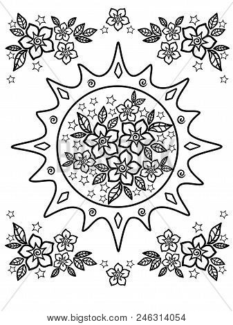Spring Flowers. Drawing For Coloring Anti-stress. Coloring Book For Adult And Older Children